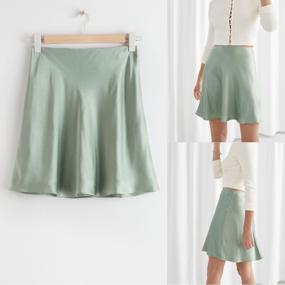 NWT, & Other Stories Sage Green Satin Miniskirt